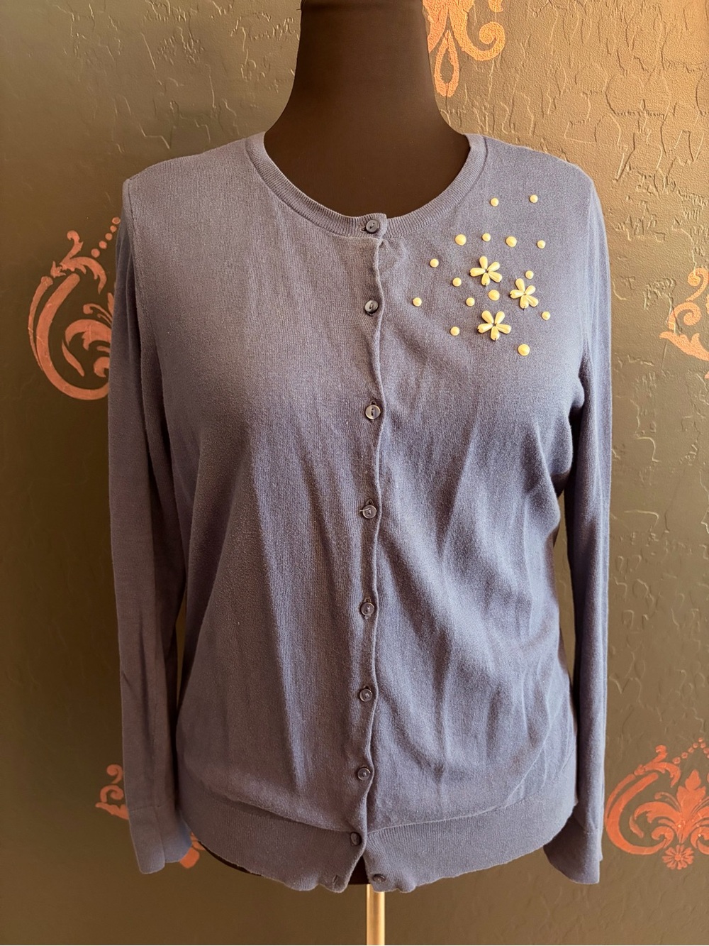 Classic Button-Front Women’s Sweater with Embellished Detail